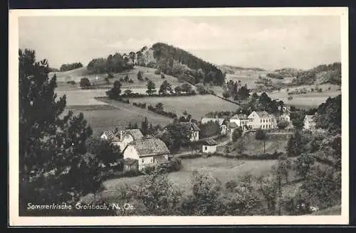 AK Groisbach, Totalansicht mit Bergen aus der Vogelschau