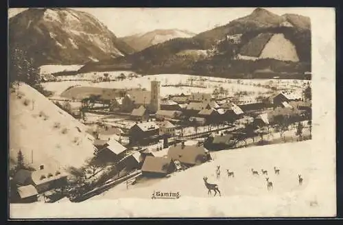 AK Gaming, Ortsansicht mit Bergspitzen im Winter