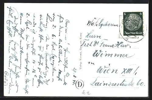 AK Gars am Kamp, Ortsansicht mit Brücke aus der Vogelschau