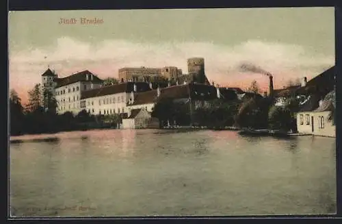 AK Neuhaus / Jindrichuv Hradec, Abendstimmung am Schloss