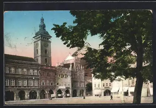 AK Budweis / Ceske Budejovice, Partie am Rathaus