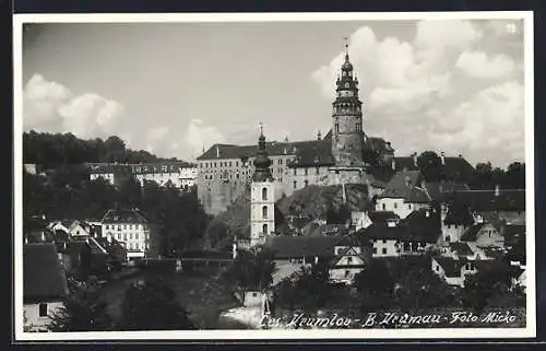 AK Krumau / Cesky Krumlov, Ortspartie mit Schloss