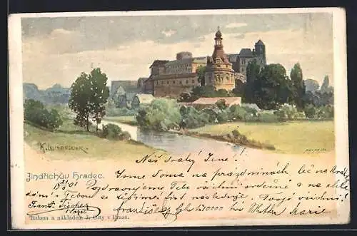 Künstler-AK Neuhaus / Jindrichuv Hradec, Schlossansicht