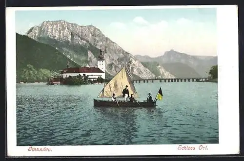 AK Gmunden, Segelbootpartie vor Schloss Ort