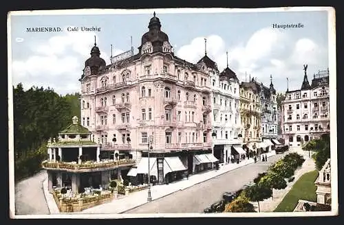 AK Marienbad, Cafe Utschig mit Hauptstrasse