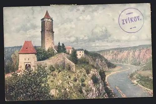 Künstler-AK Zvikov, Blick auf die Burg