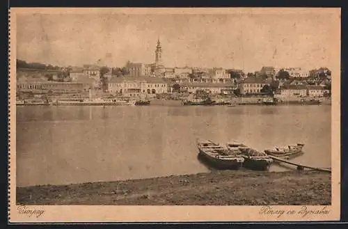 AK Belgrad, Ortsansicht über die Donau