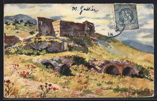 Künstler-AK Prizren, Schlossruine