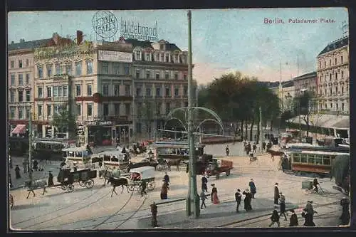 AK Berlin-Tiergarten, Potsdamer Platz mit Strassenbahn und Kutschen