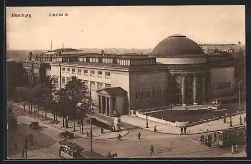 AK Hamburg-St.Georg, Kunsthalle mit Strassenbahnen