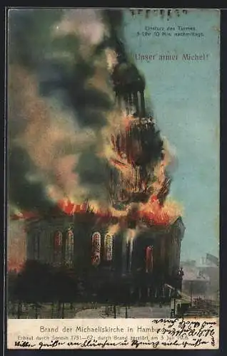 AK Hamburg-Neustadt, Brand der Michaeliskirche 3.7.1906, Einsturz des Turms