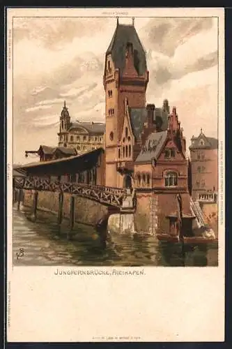 Künstler-AK C.Biese: Alt-Hamburg, Jungfernbrücke am Freihafen