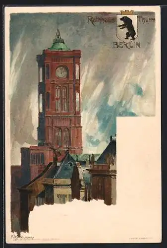 Künstler-AK Heinrich Kley: Berlin, Rotes Rathaus, Bären-Wappen, Königstrasse