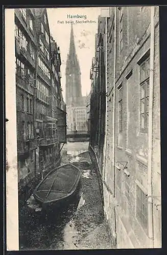 AK Alt-Hamburg, Flet am Steckelhörn mit Blick auf den Kirchturm