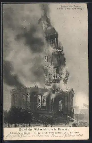 AK Hamburg-Neustadt, Brand der Michaeliskirche am 3. Juli 1906, erbaut durch Sonnin 1751-62