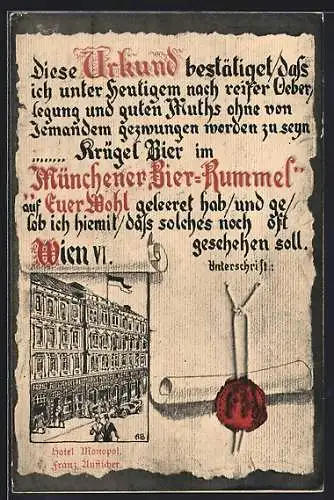 AK Wien, Münchener Bier-Rummel, Hotel Münchnerhof, Mariahilferstrasse 81