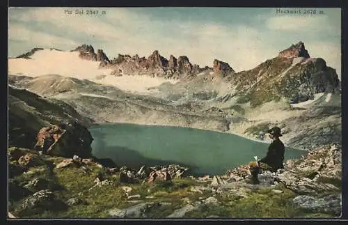 AK Wildsee, Panorama mit Piz Sol und Hochwart