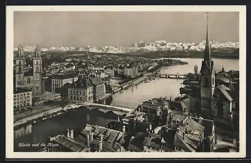 AK Zürich, Panorama und die Alpen