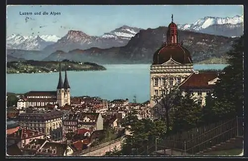 AK Luzern, Panorama und die Alpen