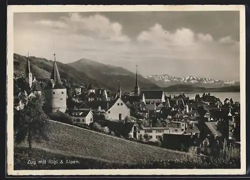 AK Zug, Teilansicht mit Rigi & Alpen