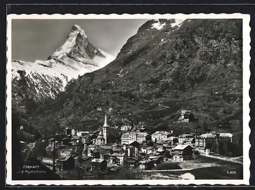 AK Zermatt, Teilansicht und Matterhorn