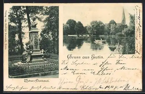 AK Eutin, Weber-Denkmal und Partie am Wasser