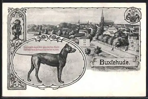 AK Buxtehude, der gescheite Hund und Teilansicht vom Ort