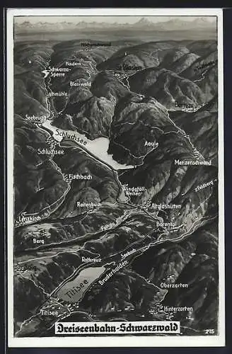 AK Glashütten / Schwarzwald, Kartenansicht der Dreiseenbahn aus der Vogelschau