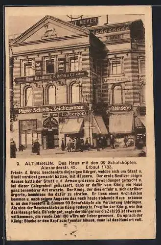 AK Berlin, Alexanderstrasse 45, Das Haus mit den 99 Schafsköpfen