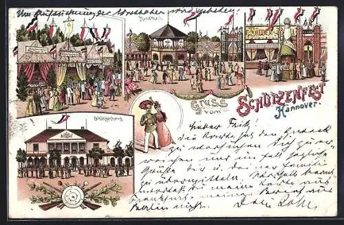 Lithographie Hannover, Schützenfest, Rundtheil, Schützenhaus