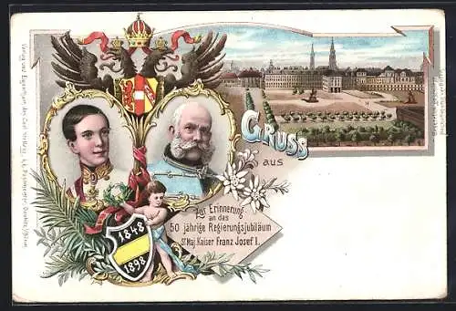 Lithographie Kaiser Franz Josef I. von Österreich, 50 jähriges Regierungsjubiläum 1898