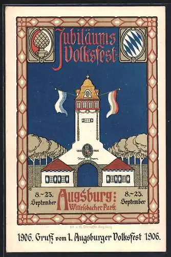 AK Augsburg, Jubiläums-Volksfest 1906, Wiitelsbacher Park