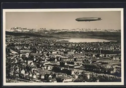 AK Zürich, Gesamtansicht, Zeppelin