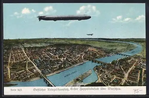 AK Warschau, Zeppelin über der Stadt