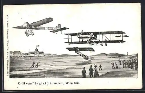 AK Wien XXII, Aspern, Flugfeld, Flugzeuge