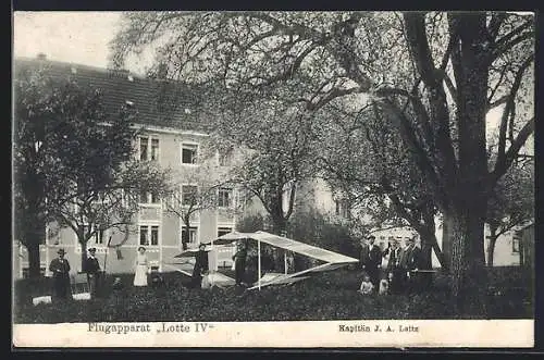 AK Flugzeug Lotte IV und Pilot Kapitän J. A. Leitz