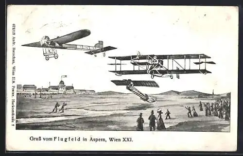 AK Wien XXII, Aspern, Flugfeld, Flugzeuge