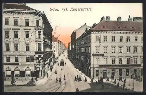 AK Wien, Kaiserstrasse mit Strassenbahn