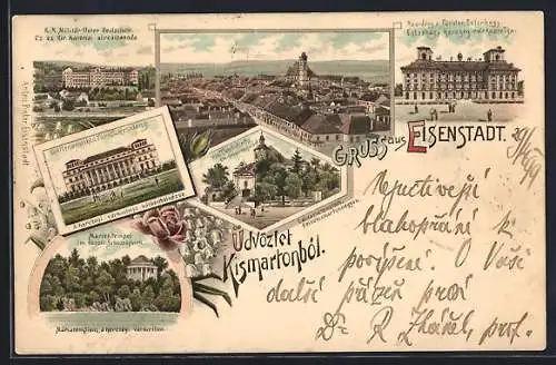 Lithographie Eisenstadt, Totalansicht, Marientempel, Wallfahrtskirche