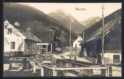 AK Aflenz, Jauring, Strassenpartie mit Bergen