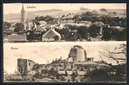 AK Landsee, Teilansicht mit Kirche, Ruine