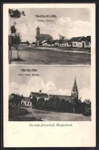 AK Deutsch-Jahrndorf, Burgenland, Evangelische Kirche, Röm. kath. Kirche