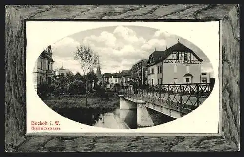 AK Bocholt, Blick von der Brücke in die Bismarckstrasse