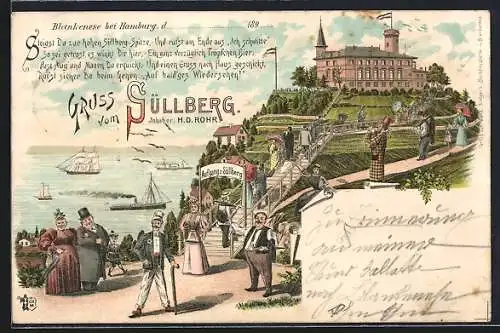 Lithographie Hamburg-Blankenese, Gastwirtschaft auf dem Süllaberg