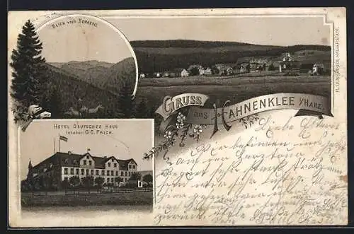 Lithographie Hahnenklee, Hotel Deutsches Haus, Ortsansicht, Blick vom Borberg