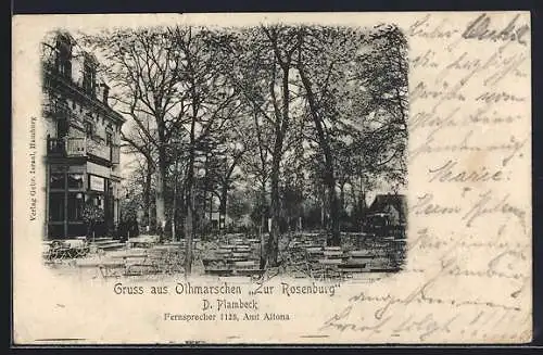 AK Hamburg-Othmarschen, Gasthaus zur Rosenburg von D. Plambeck, Sitze im Garten