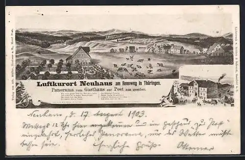 AK Neuhaus am Rennweg, Panorama vom Gasthaus zur Post aus gesehen