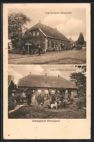 AK Schwagstorf / Fürstenau, Hotel Broermann von der Strasse- und Gartenseite