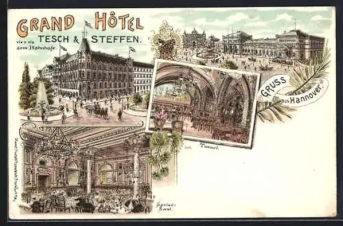 Lithographie Hannover, Grand Hotel Tesch & Steffen, Speisesaal, Tunnel