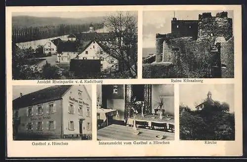 AK Kadelburg, Gasthof zum Hirschen, Ruine Küssaburg und Kirche